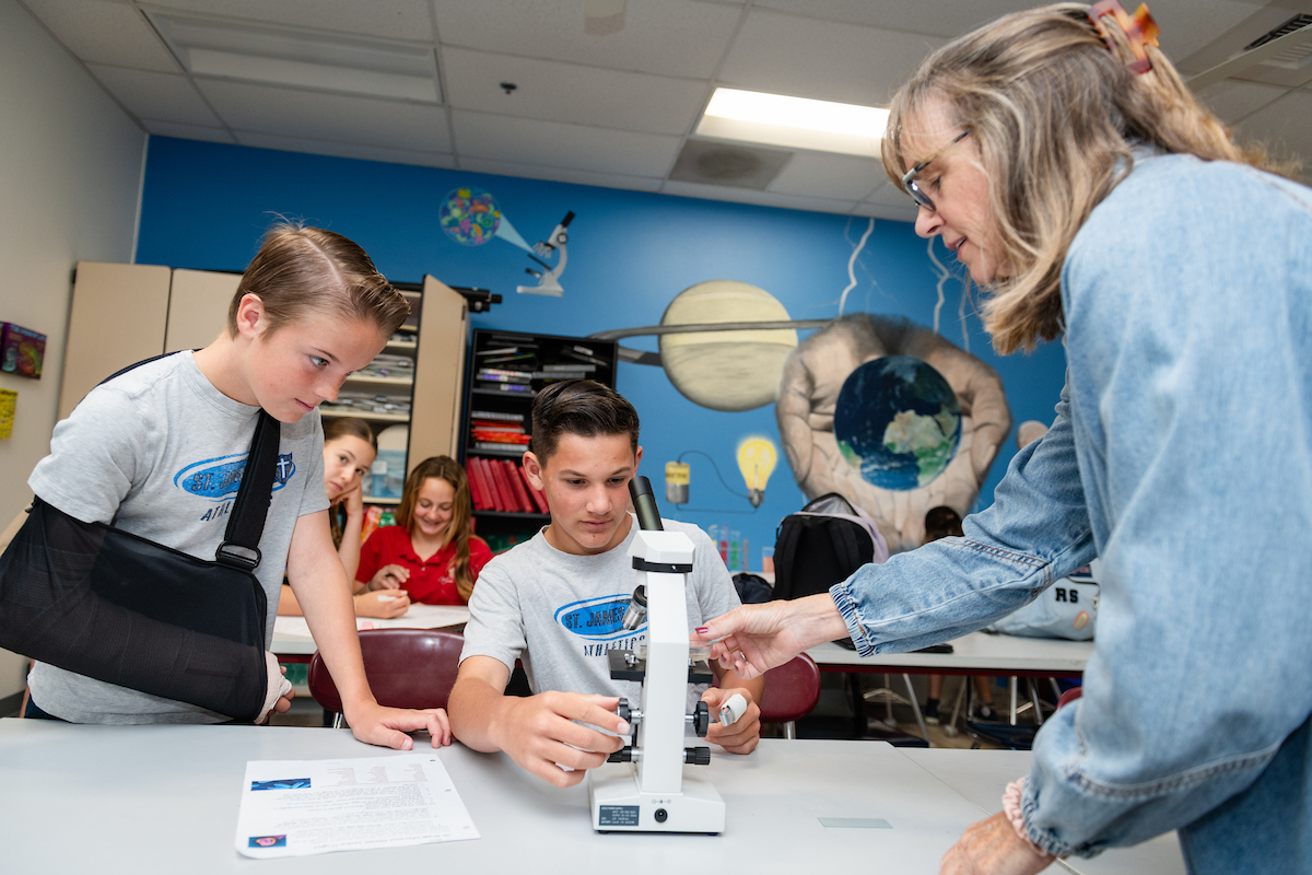 Students working together at St. James Academy